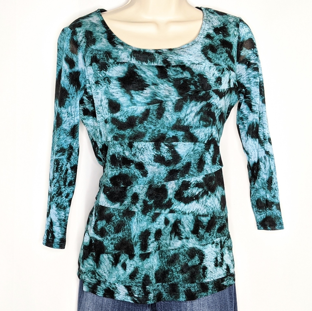 Alfani‎ 3/4 sleeve animal print teal/black sz S
